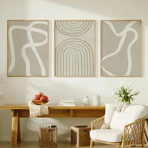 Optional Wooden Frame Neutral Beige Gallery Wall Bohemian Minimalist Modern Home Decor Canvas Wall Art