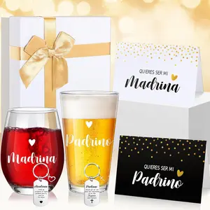 7 count Godparents Proposal  Will You Be My Godmother Godfather Glass Cup Keychains Cards Box from Godchild Baptism Regalos Para Quieren Ser Mis Padrinos De Bautizo(Madrina  Cup)