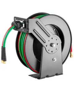 Retractable Welding Hose Reel For Gas Welding 1/4 Inch By 50 Foot Oxygen Acetylene Rubber Hose R Grade With Auto Retract System, Steel Mounting Bracket, Durable Construction, Suitable For Industrial Workshop Use