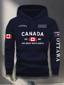 New Men's Fleece-Lined Hoodie | "The Great White North" & CANADA Theme | Multi-Graphic Print Design | Kangaroo Pocket | Minimalist & Stylish | Soft & Comfortable Fabric | Suitable for Autumn & Winter | Daily Wear, Sports & Fitness | Men's Casual Hoodie