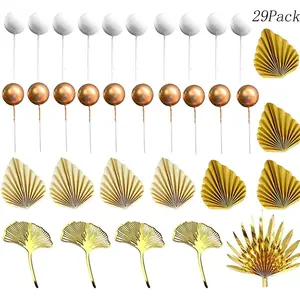 29 Pack Boho Bohemian Cake Topper, Champagne Rose Cake Decoration,White Golden Balls Cake Decoration,for Birthday Wedding
