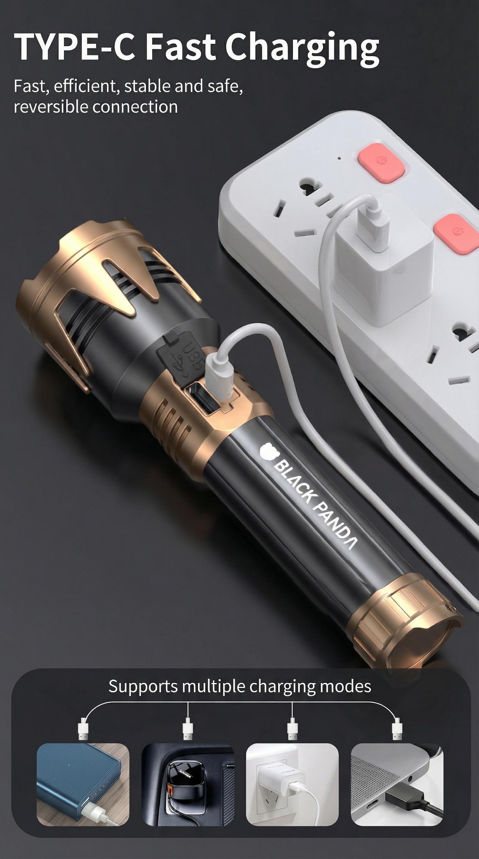 BlackPanda Viral Super Bright LED Flashlight Rechargeable, water resistant, High Lumens Torch Light for Camping & Emergency