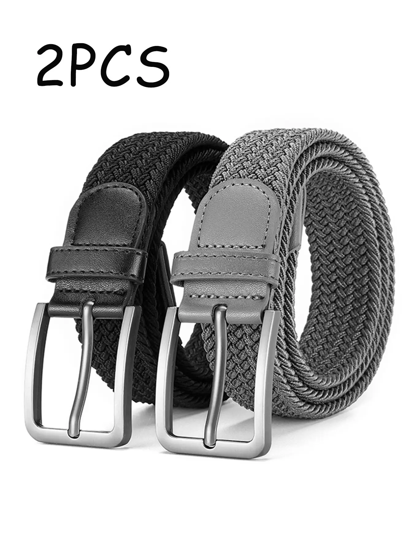 2pcs Men's Elastic Waist Belts, Golf Belt, Baseball Waistband, Breathable PU Material, Textured Belt, Multiple Colors, Comfortable for Casual Jeans, All-Season Essential, Adjustable Elastic Belt