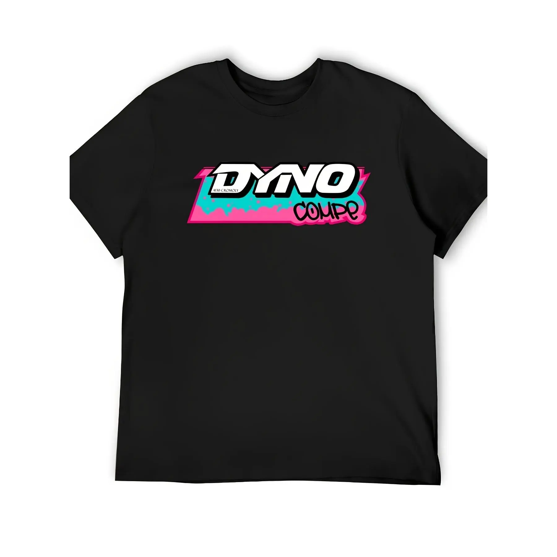 [100% Cotton] 100% Cotton Men'S Vintage BMX Graphic T-Shirt - Casual Cotton Tee with Dyno Coule Design, Colorful Geometric Patterns, Short Sleeves, Round Neck, Black with Pink & Blue Accents, Summer Streetwear for Adults, Outdoor Activities & Casual Daily