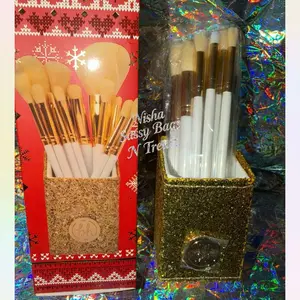 Gold Glittery Makeup Brushes Set - 12 Piece Brush Set with Angled Brush Holder beauty