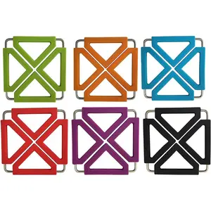 Utility Foldable Silicone Trivets, Expandable/Collapsible (Suqare trivets Set of 6) Steel Sturdy