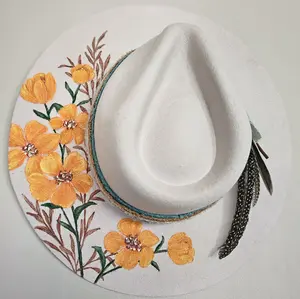 Golden Hour || Light Tan 100% Australian Wool Painted & Burned Wide Brim Hat