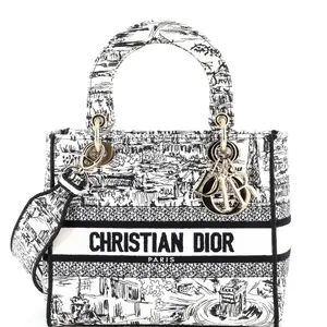 Pre-owned Dior Canvas Plain Top Handle Bags Christian Lady D Lite Bag Embroidered Canvas Medium by Rebag
