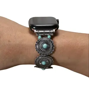 bohemian style vintage color resin strap compatible with apple watch series SE series 10 9 8 7 Ultra 6 5 4 3 2 1 turquoise decor watch band for women's  handmade band