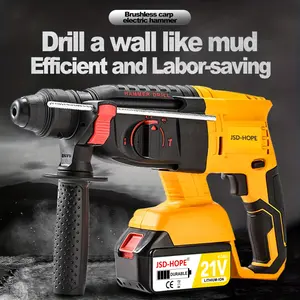 21V Electric Hammer Drill with 6/8/10/12 Chisel Bit, 360°C Swiveling Front Handle, Electric Hammer for Concrete Breaking