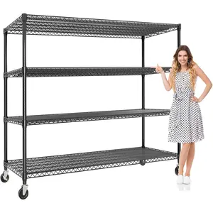 Heavy Duty Adjustable Metal Storage Rack 2640 LBS Total Capacity 660 LBS Per Shelf Carbon Steel Wire Mesh Shelving with Lockable Casters Adjustable Height No Tool Assembly for Garage Kitchen Warehouse Pantry Office