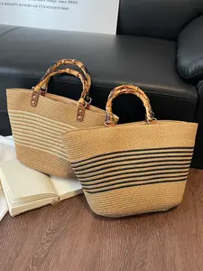 2026 New Women's Striped Paper Straw Handbag, Bohemian Vintage Style, Lightweight Breathable Design, Perfect for Beach, Shopping, Travel