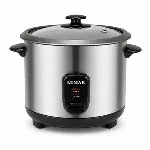 LUMAR 1.8L Electric Rice Cooker with Steamer, 20-Cup Capacity, Stainless Steel Body, Glass Lid, Measuring Cup & Rice Spoon Included – Kitchen Appliances for Household Use, Rice Cookers