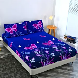 Butterfly Print Bedding Set, Soft Polyester Fabric, Includes Sheet & Pillowcases, Ideal for Bedroom Use, Comfortable Mattress Cover