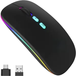 P-MUW05      LED Wireless Bluetooth Mouse &2.4GHz Instant Connection,Rechargeable Ultra Silent Slim,3 Adjustable DPI 2 Connection Modes with USB-C to USB Adapter for Laptop/MacBook/PC/Tablet/iPad (Black)