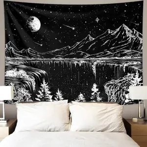 Abstract Starry Night Mountain Landscape Pattern Tapestry for Mean Girls Decorations, 1 Count Wall Hanging Tapestry Art for Home Living Room Bedroom Decor