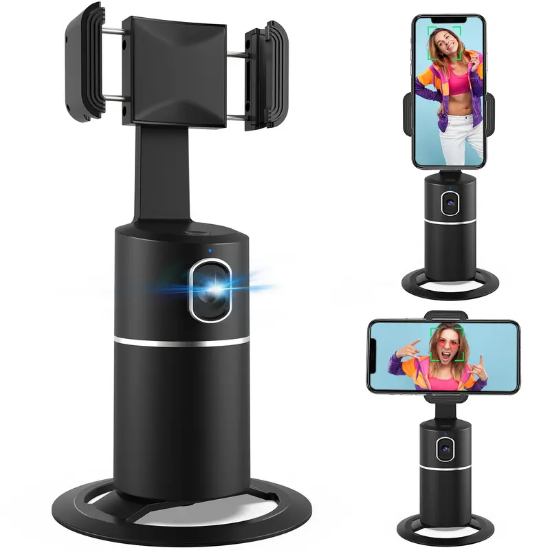 auto Face Tracking Tripod, Mother's Day Gift,No App Required, 360° Rotation Face Body Phone Camera Mount Smart Shooting Phone Tracking Holder for Live Vlog Streaming Video, Rechargeable Battery Accessories Selfie 1