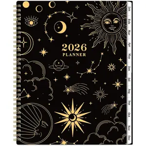 2026 Planner - 9" x 11", 2026 Calendar Planner Weekly and Monthly, from JAN. 2026 to DEC. 2026, Calendar/Planner 2026 with Tabs, -Wire Binding, Inner Pocket,  Paper, Moon &