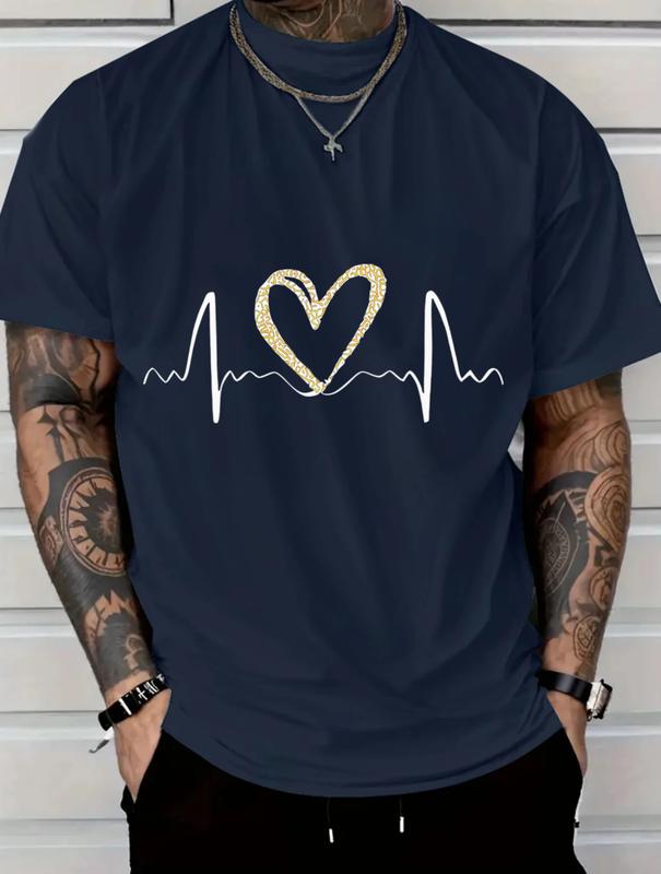 Black T-Shirt with Glitter Heartbeat Design for Valentine's Day