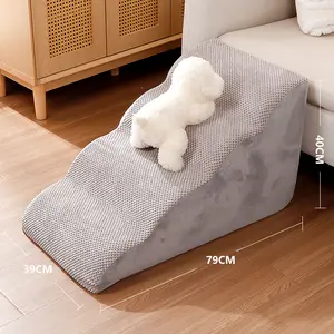 Washable Pet Stairs for Small Dogs & Cats - Non-Slip, Removable Cover, Extra-Thick 30D Sponge Ramp with 2/3/4 Steps Home