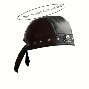 New Vintage PU Leather Skull Rivet Headband, Adjustable Head Strap, Leather Head Cover for Ballroom Dancing, Pirate Costume (Sports & Outdoor Hat Accessory)