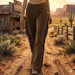 Cowgirl Core Fringe Bell Bottoms High Waisted Festival Pants
