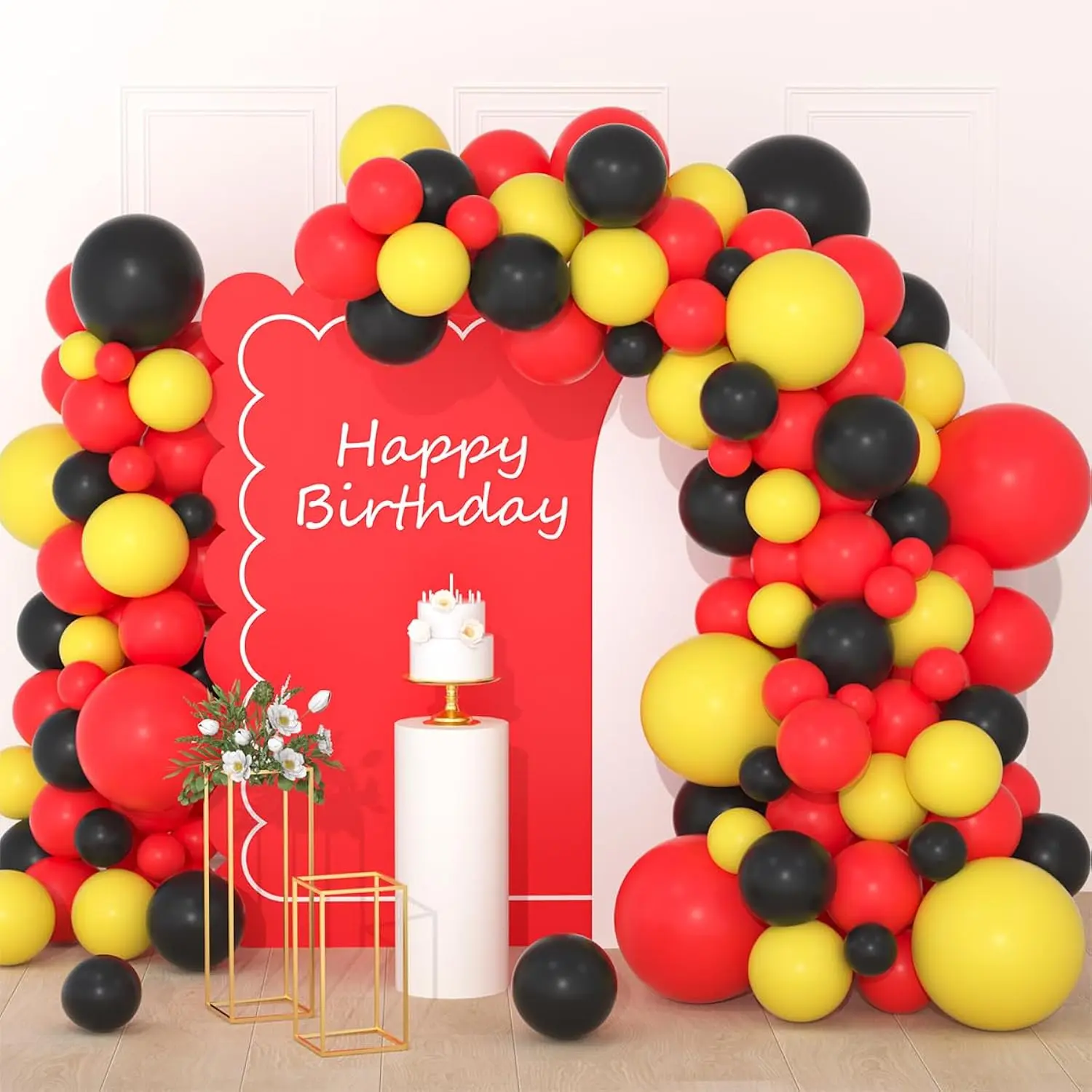 Red Yellow Black Balloon Garland Arch Kit for Racing Circus Birthday Party Decor