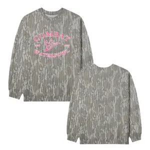 Mossy Oak Pink Combat Waterfowl Camo Sweatshirt, Hunting Camo Hooded Sweater, Western Rodeo Graphic Hoodie, Vintage Camo Cowboy Aesthetic, Country Streetwear for Men & Women Fabric