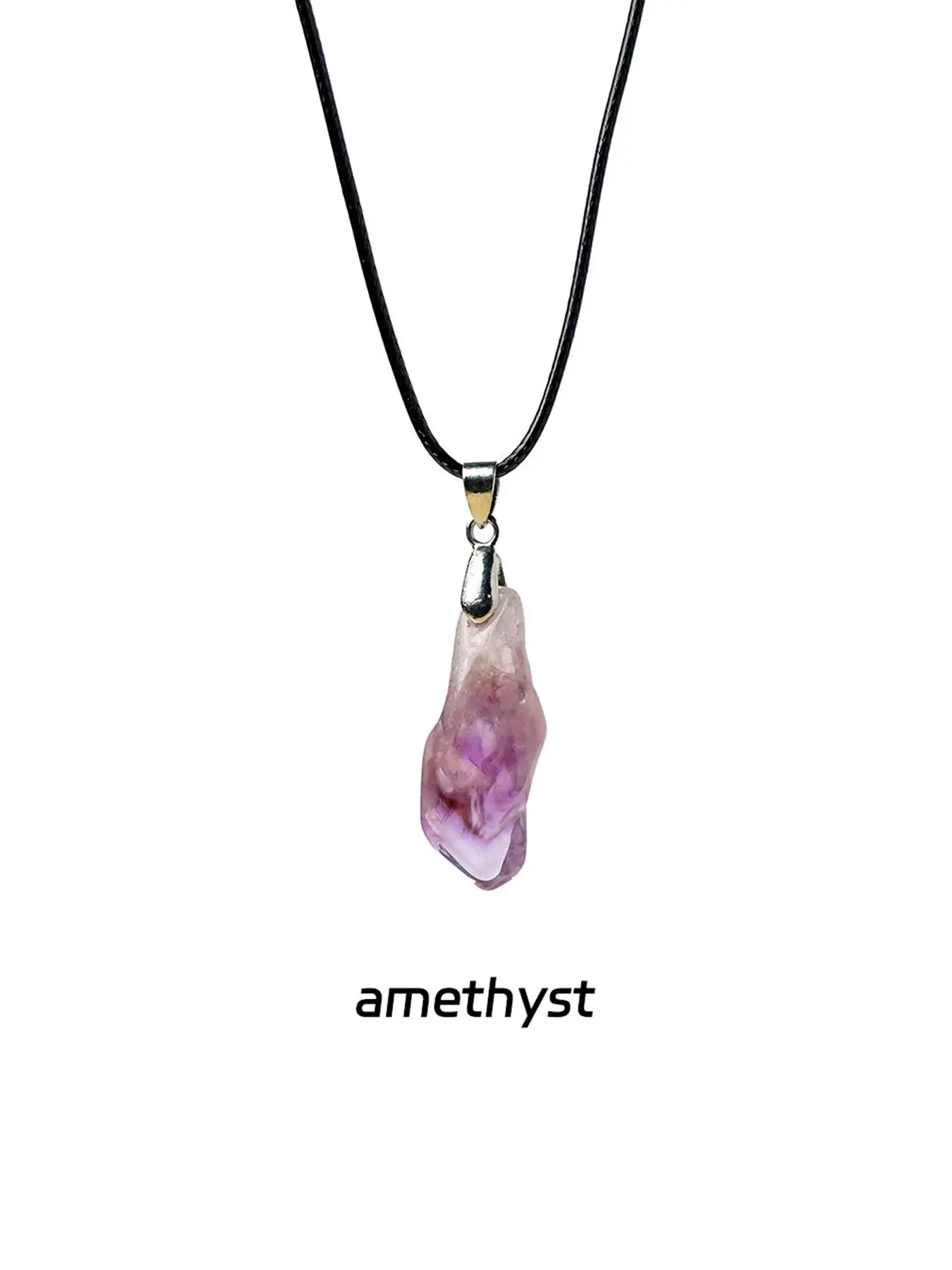 Natural Crystal Pendant Necklace, Crystals and Healing Stones, Amethyst Citrine Rough Stone, Cord, Fashion Jewelry, Casual Layering, Spiritual Gift, Gemstone Necklace