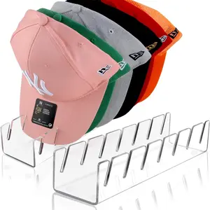 Acrylic Hat Stand for Baseball Caps, No Installation Required Cap Organizer, Holds 7 Caps, Clear Hat Storage Rack for Bedroom & Closet, Acrylic Display