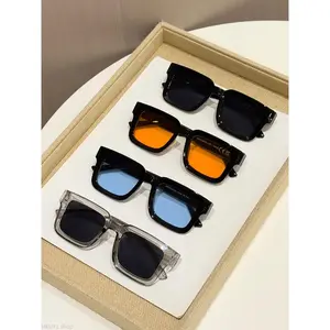 4 Pairs Multicolor Options Sunglasses, Bold Frame Square Design, Slimming Face, Versatile Casual Glasses Set, Ideal for Street Style & Travel, Lightweight, Portable Convenience