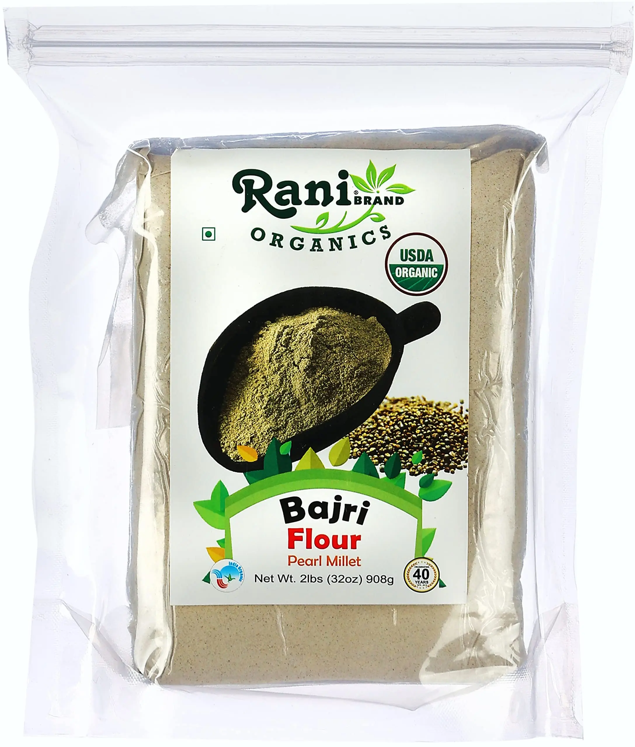 Rani Organic Bajri Flour (Pearl Millet) 32oz (2lbs) 908g ~ All Natural | Vegan | Gluten Friendly | NON-GMO | Indian Origin | USDA Certified Organic