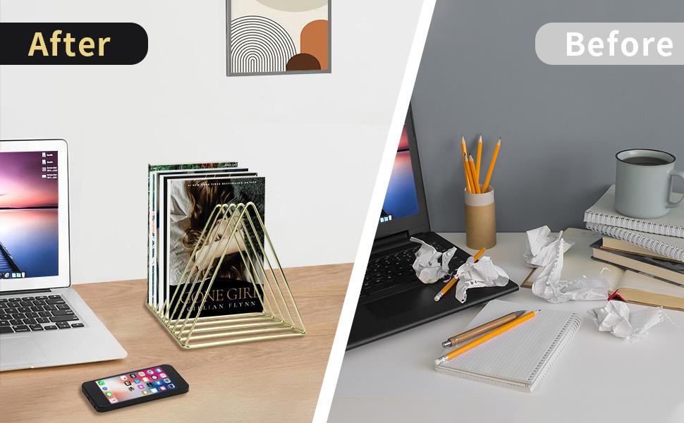 2 Pack Magazine Holders with 9 Slots, Desk File Organizer for Vinyl Records, Books and Office Storage