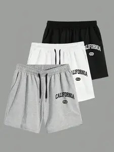 3PCS California Varsity Graphic Shorts Set for Men - Comfortable Drawstring Sweat Shorts with Pockets, Soft Breathable Shorts, Retro Aesthetic Streetwear for Summer Gym, Running & Casual Daily Loungewear