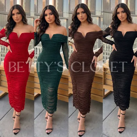 Graciela Pearl Off The Shoulder Long Sleeve Dress