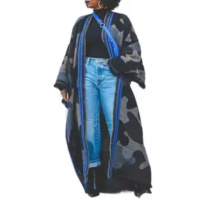 Women's Army Green Camouflage Red Stripe Large Shawl Scarf, Autumn-Winter Thick Warm Versatile Womenswear Accessory