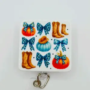 Turquoise Coquette Western Collage Acrylic Retractable Badge ID Reel Belt or Alligator Clip