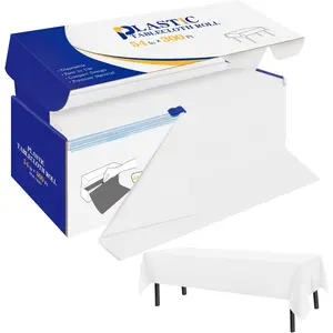White Plastic Tablecloth Roll Disposable 54 in x 300 Ft Plastic Table Cover with Slide  Tablecloth for Parties