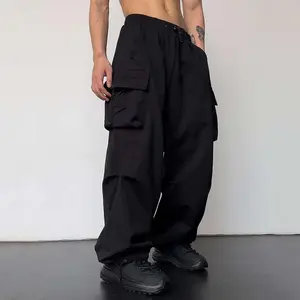 Men's Loose Plain Pocket Drawstring Waist Cargo Pants for Fall, Pants for Men, Mens Stylish Clothing, Street Trendy Baggy Wide Leg Trousers for Men, Pants for Men, Work Pants Men, Menswear, Wide Legged Pants