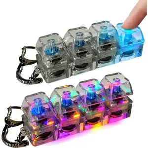 Glowing Keyboard Fidget Toy, 4-In-1 Decompression Button Keychain, Stress Relief Finger Clicker, Transparent Color/