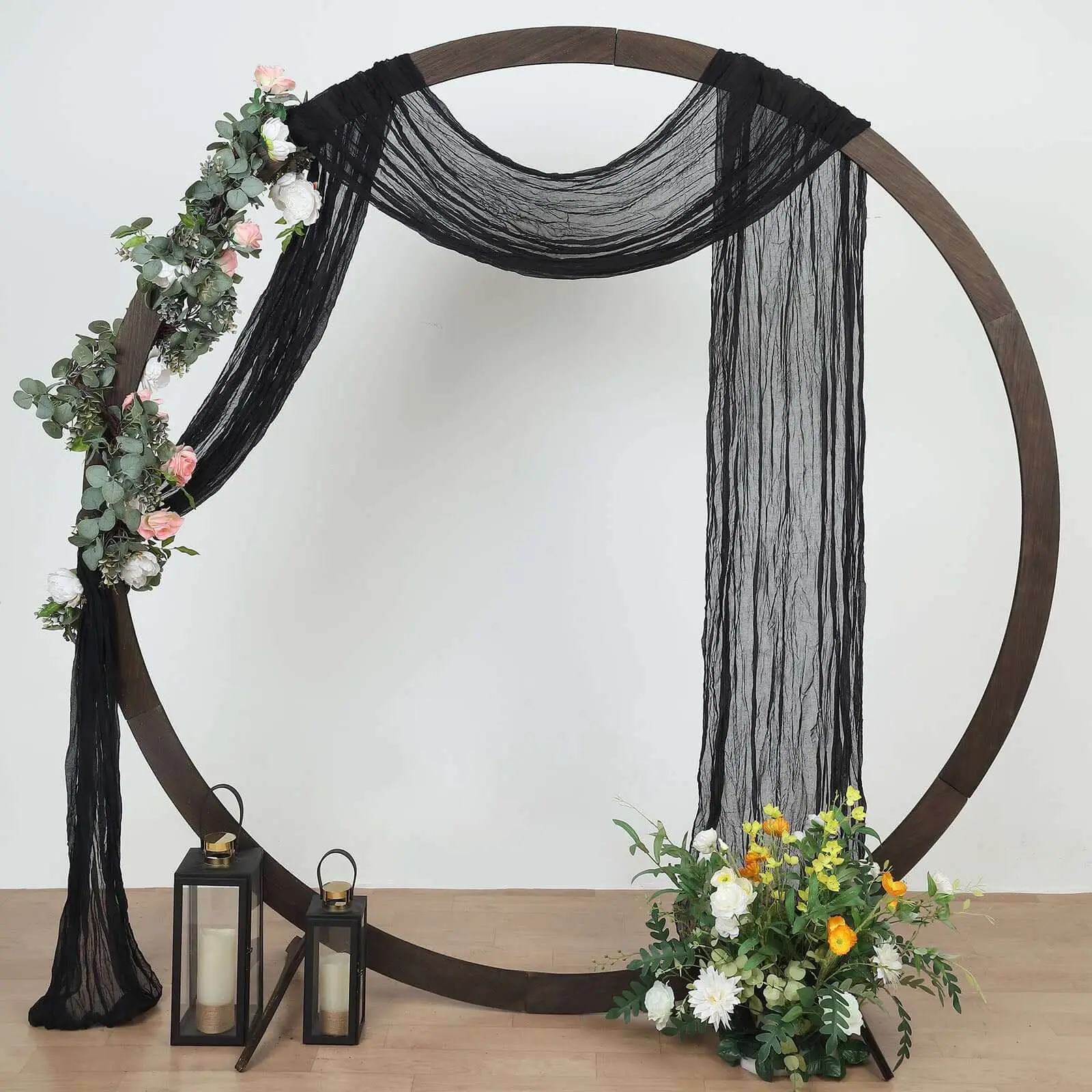 Black Gauze Cheesecloth Draped Curtain Panel (20ft) - Wedding Arched Backdrop, Arched Decor for Window Scarf Valance, Boho Arbor