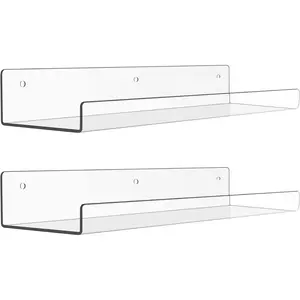 Clear Acrylic Shelves for Wall Storage, 15" Acrylic Floating Shelves Wall Mounted,  Bookshelf, Display Ledge Wall Shelves for Bedroom, Living Room, Bathroom, Kitchen, Set of 2