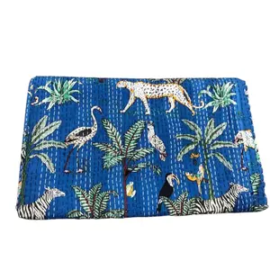 Safari Dreams Kantha Quilt Set with Vibrant Jungle Animal Print for Cozy Living and Cooling Comfort Twin 60x90 inches 1 Pillow Sham Ideal Nature-Inspired Decor