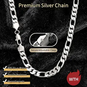 Men's 925 Silver Plated Necklace - Classic Figaro Chain, Italian Style Cuban Design, 6MM/12MM Width, 20-30in Length, High-Quality Fashion Jewelry
