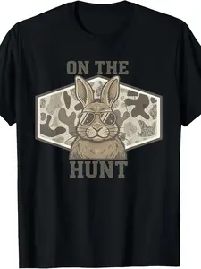 Camo Bunny On The Hunt Funny Easter Humor T-Shirt Casual Boys'and Girls' Cotton T-Shirts for a Spring or Summer Feel Size 120-160