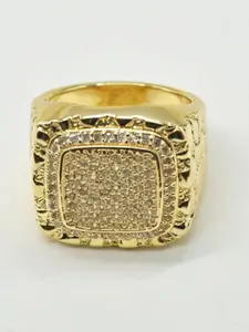 14k Square Full Diamond Wide Nugget Ring, Unisex, Perfect for Daily Wear, Fashion Jewelry, Elegant Glittering Ring, Gift for Holidays