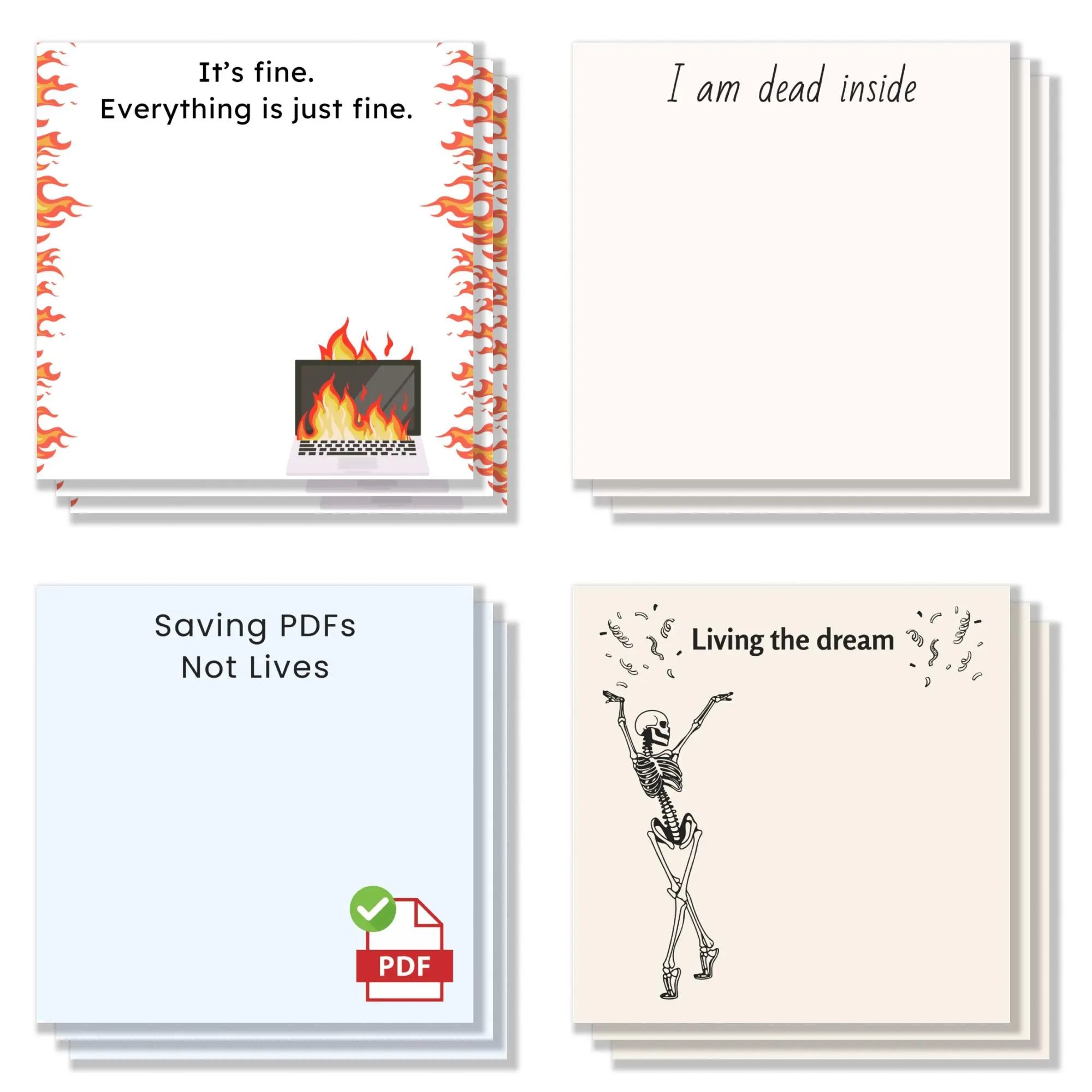 Funny Office Sticky Notes, 4 Count/Set 3 x 3 Inch Funny Office Notepads, Adhesive Sticky Notes for School, Office and Home Supplies Sticky Labels
