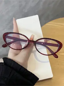 1 piece of burgundy-colored fashionable all-match cat-eye glasses suitable for school, a great item for ladies, burgundy cat-eye blue light glasses - all-match style, essential for eye protection, and a perfect item for students and natural makeup looks