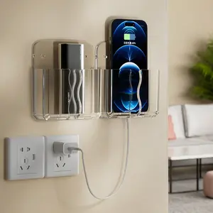 Adhesive Phone Charging Stand, Wall-Mounted Bedside Storage, No-Drill Bedroom Organizer, Lazy Person's Convenience Holder
