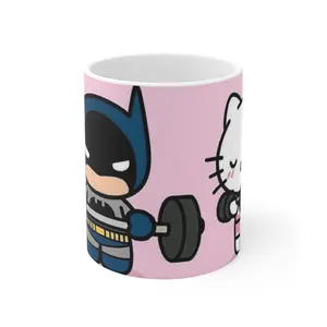 Cute Batman Kawaii Weightlifting Mug | Fitness Cute Superhero Coffee Cup